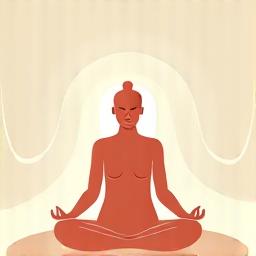 O persoană într-o poziție de meditatie sau relaxare profundă, cu o aură calmă în jurul ei.