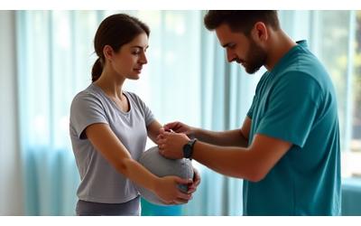 O persoană efectuând exerciții terapeutice sub supraveghere
