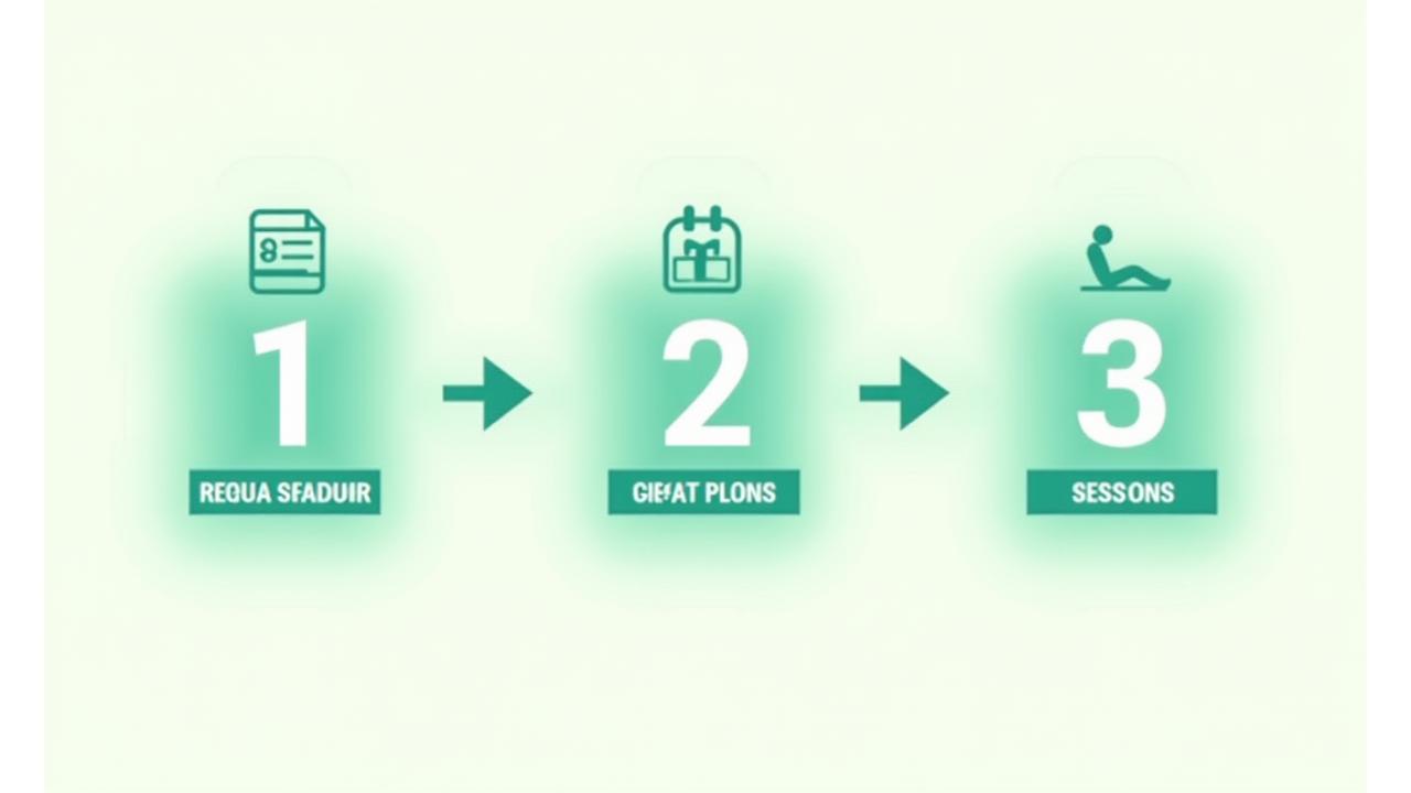 Diagrame cu trei pași simpli de înscriere: online, evaluare, sesiuni gratuite