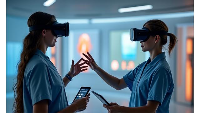 Pacient interacționând cu tehnologie de realitate virtuală pentru reabilitare